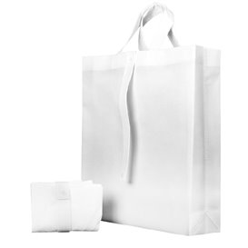 Sacchetto PREMIUM Pieghevole Non Tessuto Manico Corto Bianco 40+15x40cm (150 Pezzi)