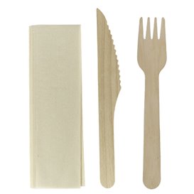 Set Posate Legno Verniciato Forchetta, Coltello e Tovagliolo (25 Pezzi)
