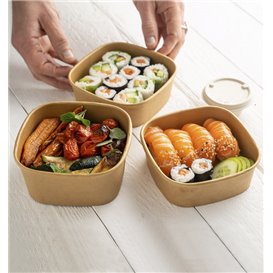 Contenitori Quadrato di Cartone Kraft 350ml 13x13x4,3cm (50 Pezzi)