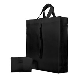 Sacchetto PREMIUM Pieghevole Non Tessuto Manico Corto Nero 40+15x40cm (150 Pezzi)