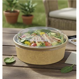 Contenitori di Carta Kraft-Kraft + Coperchio RPET 33Oz/1000 ml (25 Pezzi)