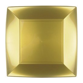 Piatto Plastica Piano Oro Nice PP 230mm (12 Pezzi)