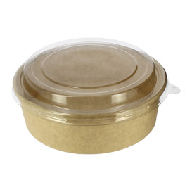 Contenitori di Carta Kraft-Kraft + Coperchio RPET 33Oz/1000 ml (25 Pezzi)