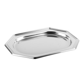 Vassoio di Plastica Ottagonale Argento 36x24 cm (5 Pezzi)