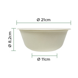 Ciotola Bio di Canna da Zucchero 1400ml Ø21x8cm (300 Pezzi)
