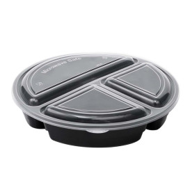 Contenitore in Plastica PP Nero 3S con Coperchio 920ml Ø22cm (300 Pezzi)