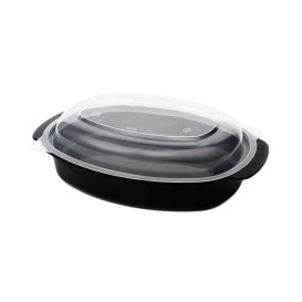 Contenitore Oval in PP Nero con Coperchio 600ml 15,4x22,6cm (50 Pezzi)
