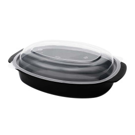 Contenitore Oval in PP Nero con Coperchio 750ml 15,4x22,6cm (50 Pezzi)