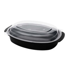 Contenitore Oval in PP Nero con Coperchio 950ml 15,4x22,6cm (50 Pezzi)