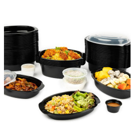 Contenitore Oval in PP Nero con Coperchio 950ml 15,4x22,6cm (300 Pezzi)