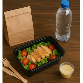 Contenitore Rettangolare in PP Nero con Coperchio 500ml 17,3x11,9cm (50 Pezzi)