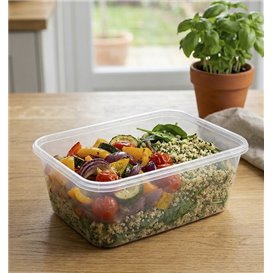 Contenitore Rettangolare in PP Trasparente con Coperchio 1.500ml 20,4x15,3cm (50 Pezzi)