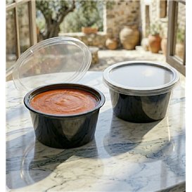 Contenitore in PP Nero per Salse con Coperchio 2Oz/60ml (100 Pezzi)