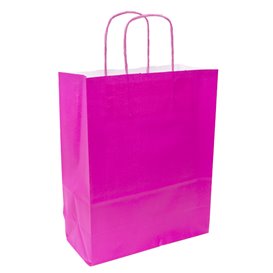 Sacchetto di carta fucsia con manici 90g/m² 28+10x22 cm (250 Pezzi)