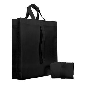 Sacchetto PREMIUM Pieghevole Non Tessuto Manico Corto Nero 40+15x40cm (150 Pezzi)