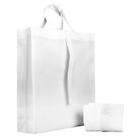 Sacchetto PREMIUM Pieghevole Non Tessuto Manico Corto Bianco 40+15x40cm (25 Pezzi)