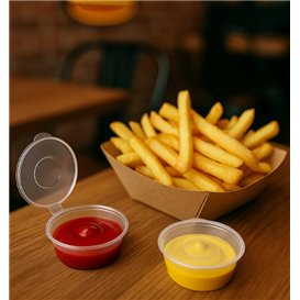 Contenitore per Salse con Coperchio Cerniera in Plastica PP 60 ml (50 Pezzi)