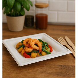 Piatto Quadrato Canna Zucchero Bianco 20x20cm (50 Pezzi)