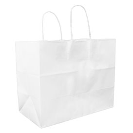 Buste di Carta Bianche con Manici Piatti 80g/m² 32+16x27cm (300 Pezzi)