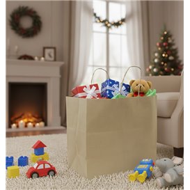 Sacchetti Carta Kraft con Manico Ritorto 80 g/m² 32+16x26cm (300 Pezzi)