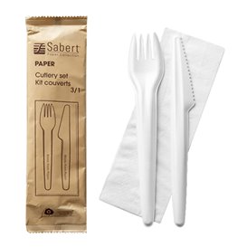 Set Posate di Carta Forchetta, Coltello e Tovagliolo (300 Pezzi)
