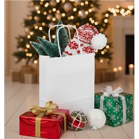 Buste Shopper in Carta Bianca 90g/m² 18+8x24cm (25 Pezzi)