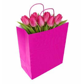 Sacchetto di carta fucsia con manici 90g/m² 22+10x27cm (25 Pezzi)