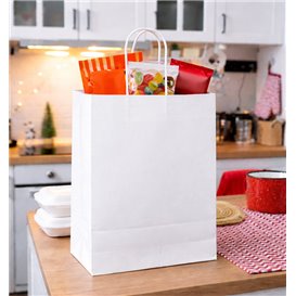 Buste Shopper in Carta Bianca 90g/m² 24+11x32cm (250 Pezzi)