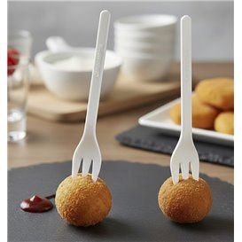 Mini forchetta da Degustazione en CPLA Plastica Bianco 100 mm (50 Pezzi)
