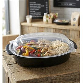 Contenitore Ovale Nero in PP con Coperchio 600ml 15,4x22,6cm (50 Pezzi)