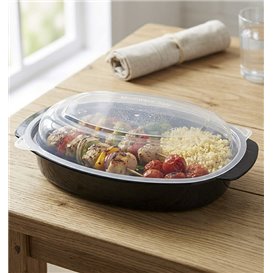 Contenitore Ovale Nero in PP con Coperchio 750ml 15,4x22,6cm (300 Pezzi)
