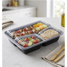 Contenitore in Plastica PP Nero 3S con Coperchio 930ml 23x18cm (300 Pezzi)