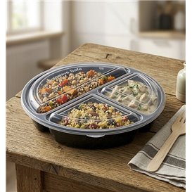 Contenitore in Plastica PP Nero 3S con Coperchio 920ml Ø22cm (50 Pezzi)